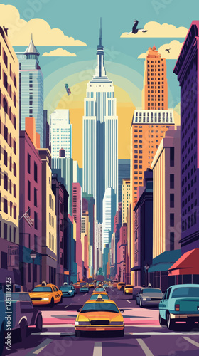 Retro New York City Poster in Minimalist Vector Style for Travel Enthusiasts