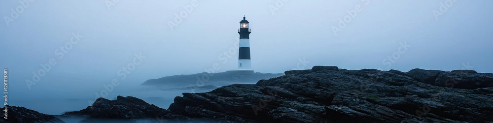 Lighthouse on Foggy Coastal Island Lighthouse on Foggy Coastal Island
