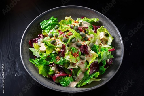 Artful Arrangement on an Elegant White Plate Vegan Caesar Salad