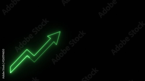 Market Uptrend arrow Green color neon Glowing seamless Loop Simple Animation with Empty text space