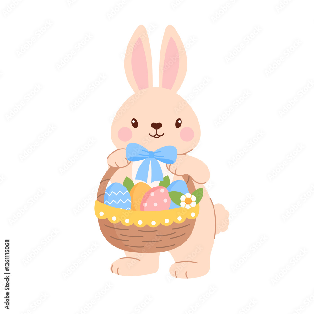 Cute Easter bunny with a basket of Easter eggs Cute Easter bunny with a basket of Easter eggs