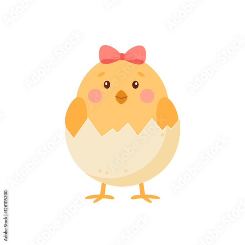 Cute  little chicken hatched from an egg.
