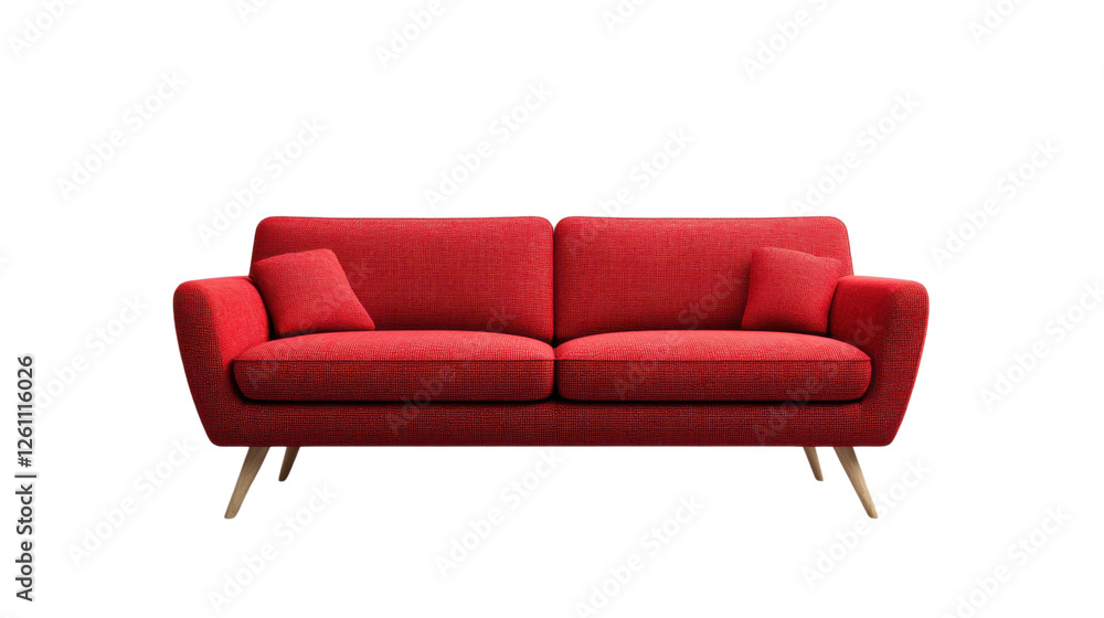 Fototapeta premium Red modern sofa isolated on transparent background with clipping path