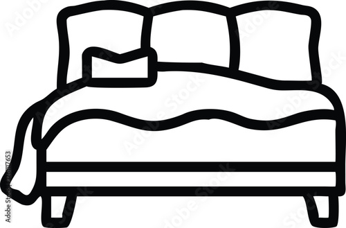 Silhouette vector of a cozy bed with a blanket draped over.