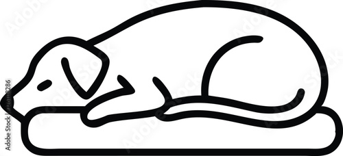 Silhouette vector of a curled-up cat sleeping with a tail wrapped around.