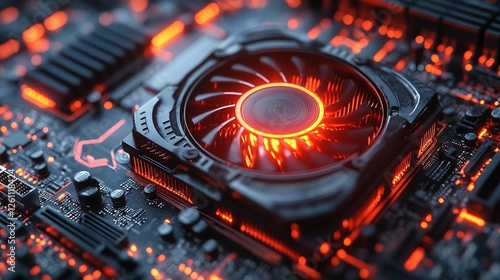 close up of a fan that cools computer components, photo