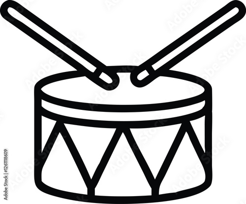 Silhouette vector of a toy drum with drumsticks crossed.
