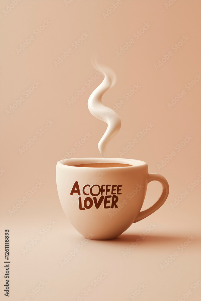 Obraz premium A warm, minimalist 3D illustration of a steaming coffee cup with 