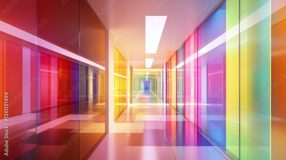 Vibrant neon-lit digital corridor with glowing geometric patterns. 3D rendering Vibrant neon-lit digital corridor with glowing geometric patterns. 3D rendering