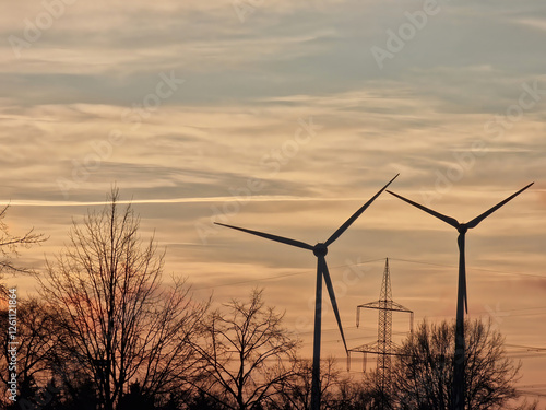 wind turbine at sunset