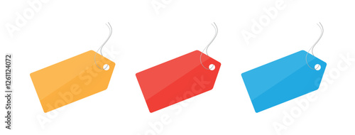 Blank Colorful Price Tag With String Attached. Vector Illustration.	