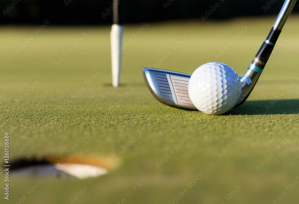 Φωτογραφία Extreme close up of a golf club with a personalized engraving, lying next to a ball, ready for a game of golf with dad