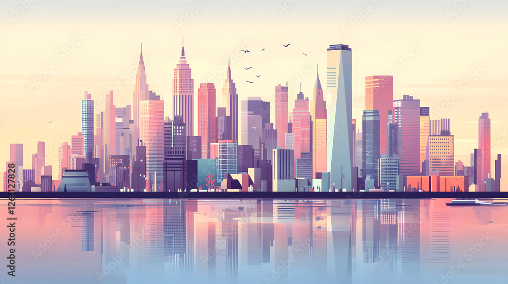 Obraz premium A vector flat illustration of the New York City skyline