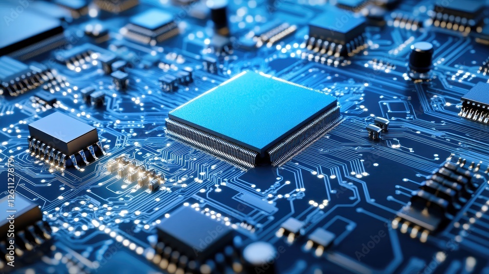 A PCB manufacturing machine applying solder paste to delicate circuit pathways. A PCB manufacturing machine applying solder paste to delicate circuit pathways.
