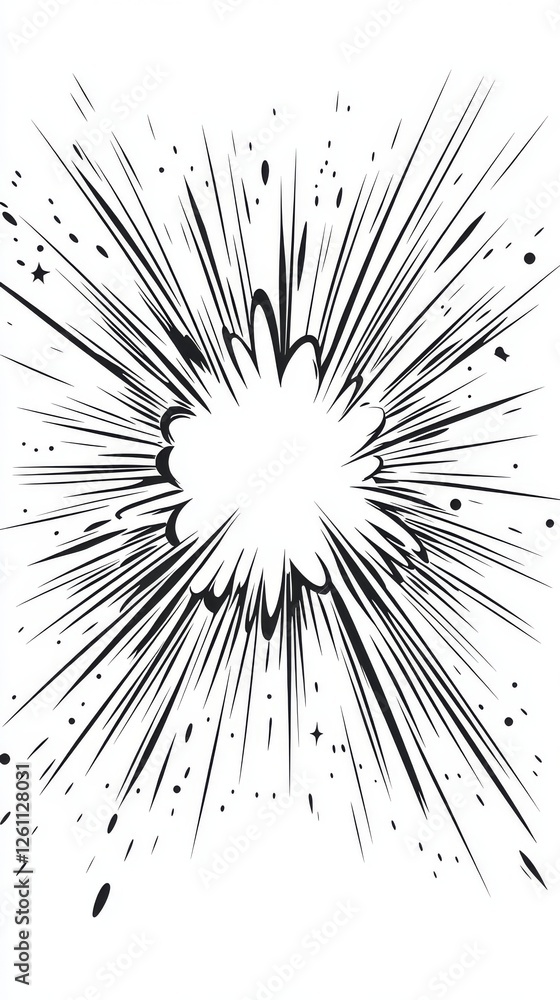 Naklejka premium Abstract black and white comic book explosion background. Simple 2D comic book style explosion illustration.