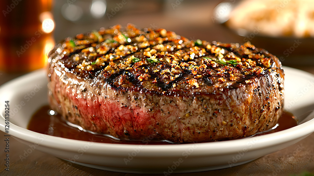 A steak is sitting on a plate with a sauce on it. generated using AI A steak is sitting on a plate with a sauce on it. generated using AI