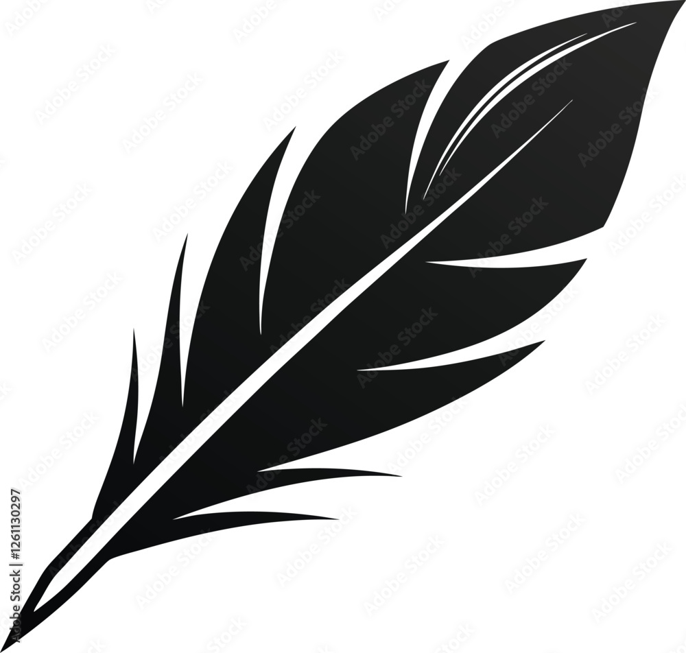 Obraz premium A feather with smooth and sharp edges fully black in color. Fragment of a feather of a bird of gray color photographed closeup (5).eps