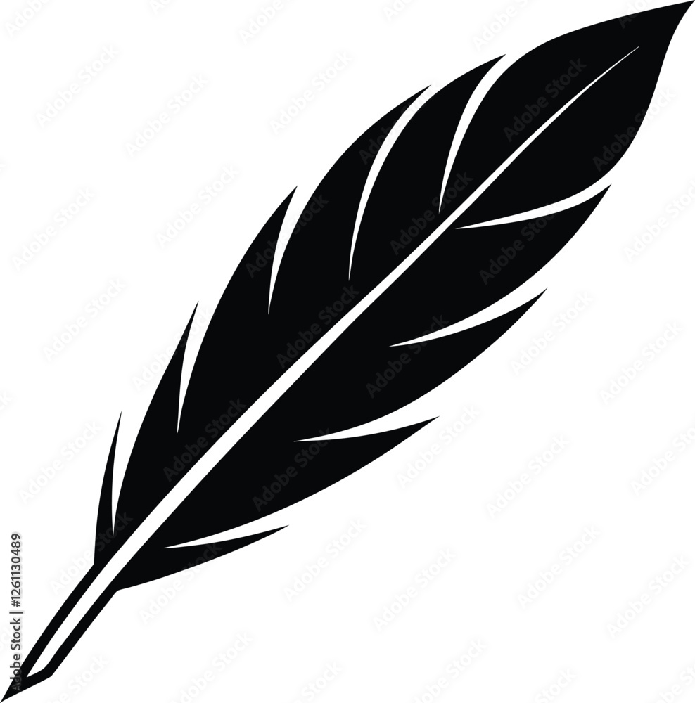 Obraz premium A feather with smooth and sharp edges fully black in color. Fragment of a feather of a bird of gray color photographed closeup (10).eps
