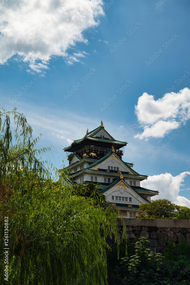 Vertical photograph of the frame of the reconstructed Osaka Castle, a Japanese castle located in Osaka, Japan.
Vertical photograph of the frame of the reconstructed Osaka Castle, a Japanese castle located in Osaka, Japan.