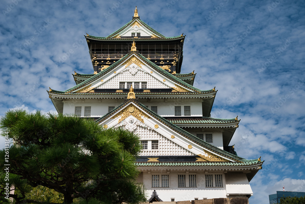 Reconstructed Osaka Castle is a Japanese castle located in Osaka, Japan.
Reconstructed Osaka Castle is a Japanese castle located in Osaka, Japan.