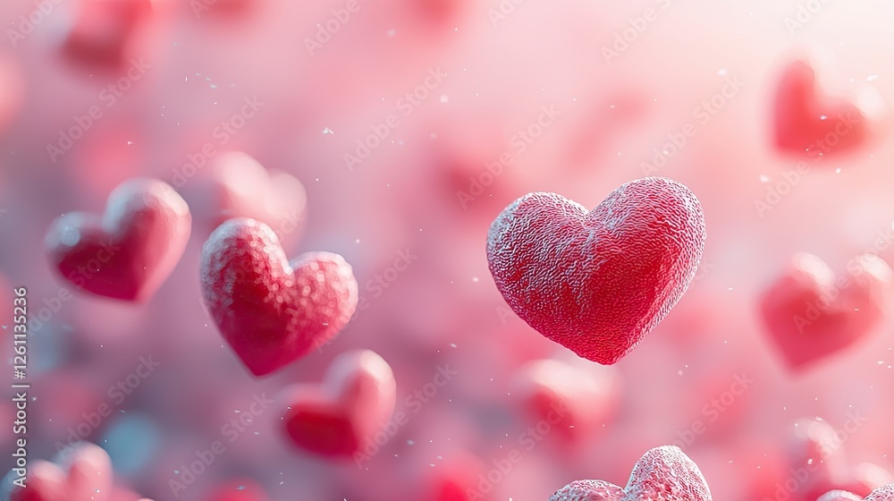 Floating hearts create a dreamy atmosphere during a romantic celebration in a soft pink setting, perfect for love-themed events Floating hearts create a dreamy atmosphere during a romantic celebration in a soft pink setting, perfect for love-themed events