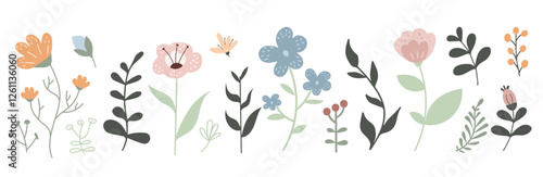 A delightful collection of illustrated wildflowers and greenery showcases vibrant colors and playful shapes
