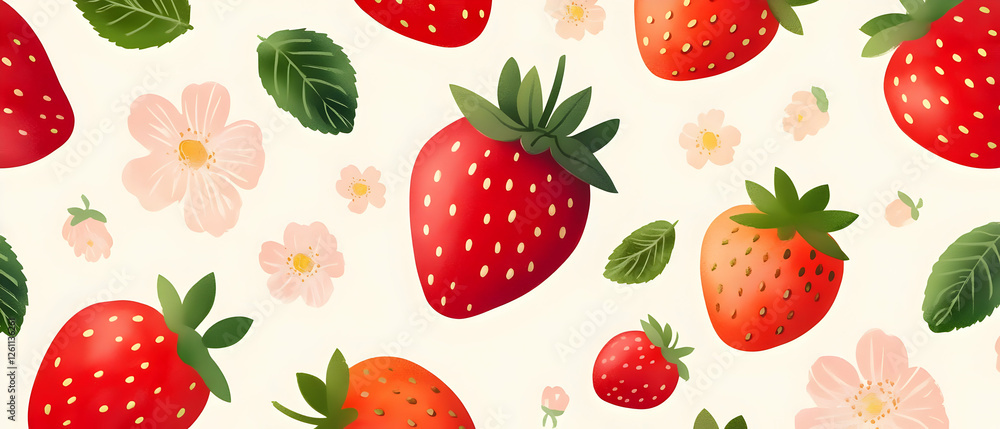 Sweet strawberry pattern, floral backdrop Sweet strawberry pattern, floral backdrop
