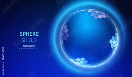 Shield background. Dome barrier technology vector. Cyber protection hexagon shield futuristic design. Ai ball protect concept.