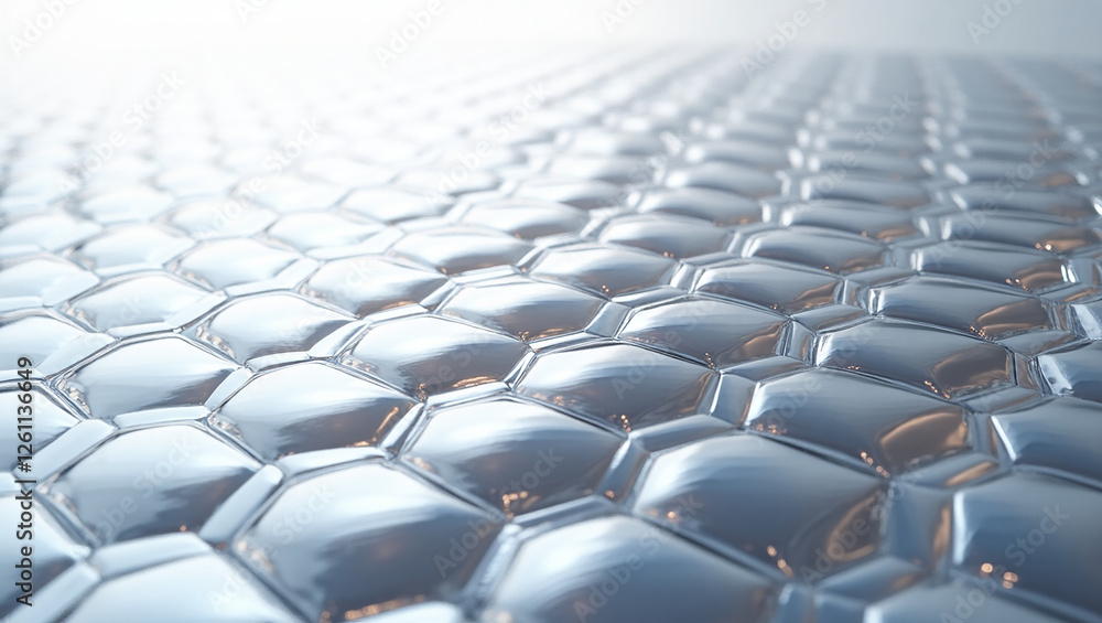 Naklejka premium Abstract Close-Up of Glossy Hexagonal Pattern with Metallic and Reflective Surface
