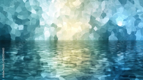 Calm water reflecting light, crystal cave background, serene scene, ideal for wellness