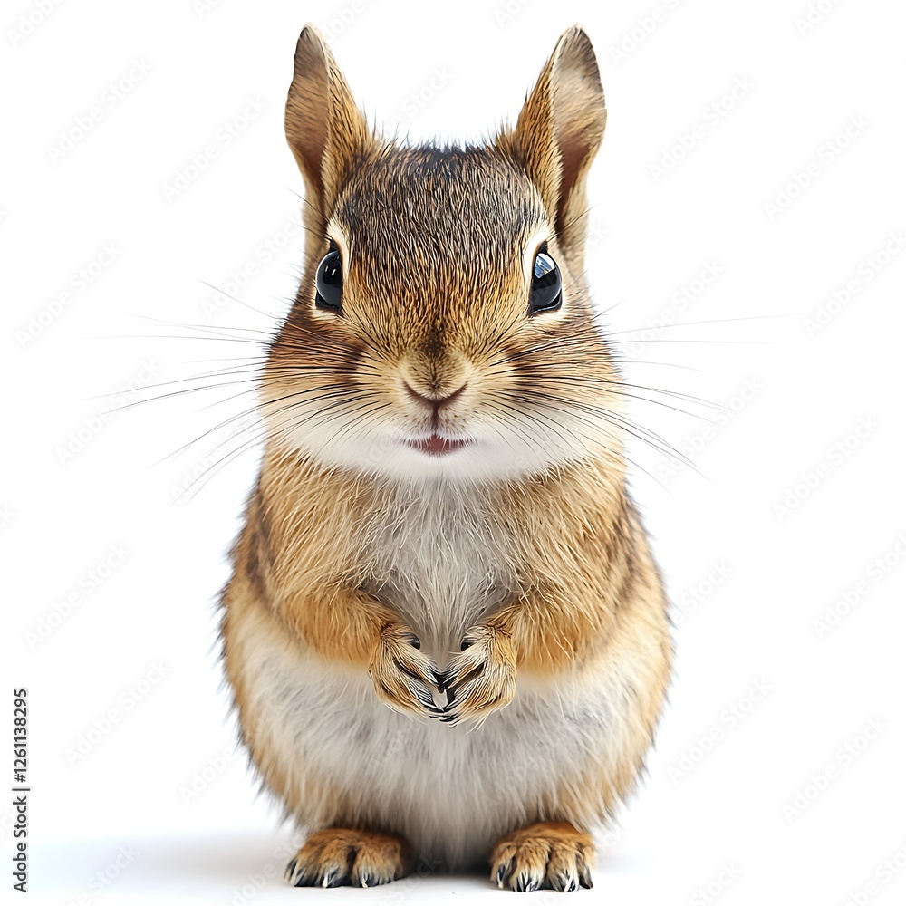 Fototapeta premium Cute chipmunk posing, white background, wildlife photography, website content