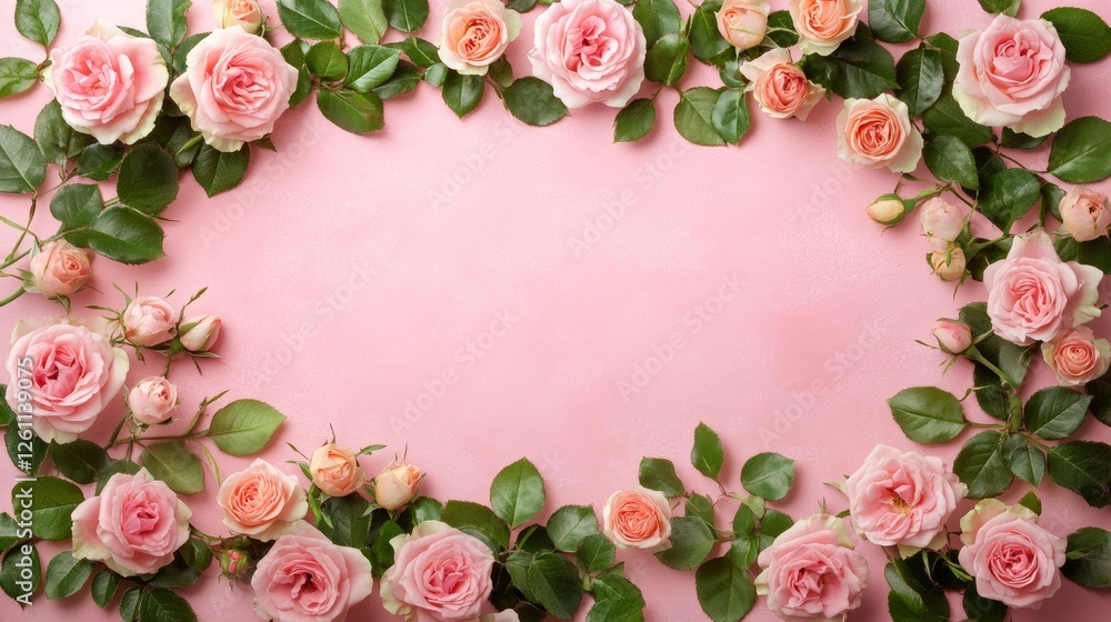 custom made wallpaper toronto digitalA banner featuring a floral frame made of rose flowers and green leaves on a pink background A springtime composition with space for text