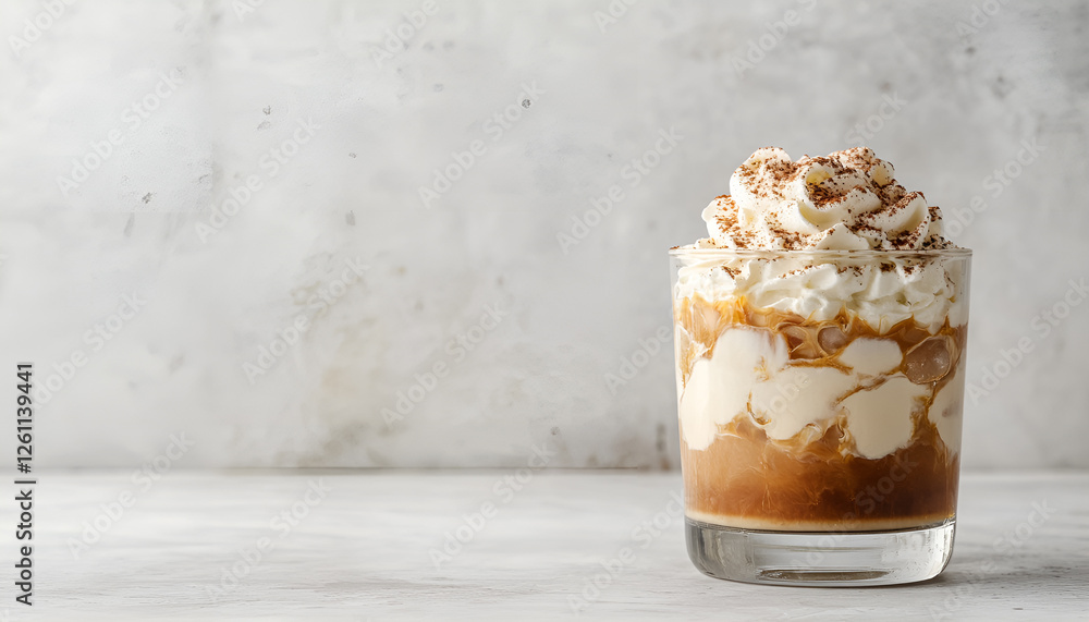 Cold Coffee with whipped cream. Mudslide delicious iced coffee drink, copy space Cold Coffee with whipped cream. Mudslide delicious iced coffee drink, copy space