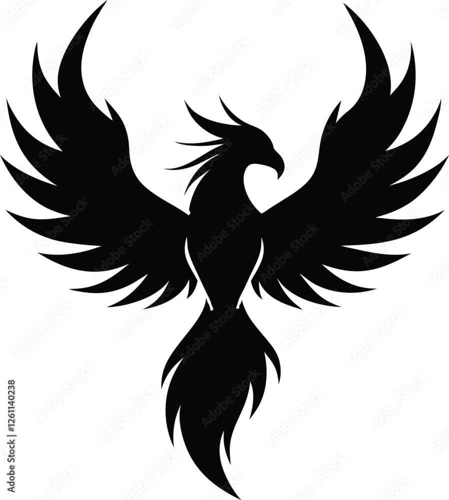 Fototapeta premium Fenix vector silhouette illustration. phoenix bird icon vector illustration isolated on white background. 