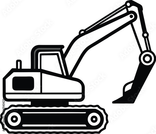 Excavator silhouette vector illustration. Heavy machinery for construction and mining 