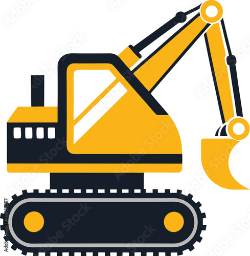 Excavator silhouette vector illustration. Heavy machinery for construction and mining 