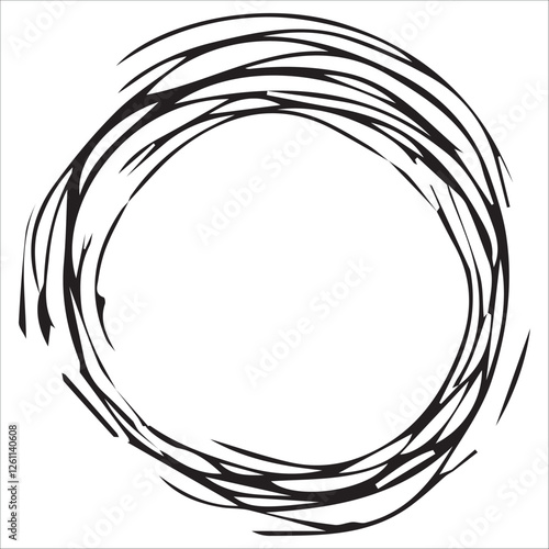 Black tunnel in the form of a doodle, abstract black circular lines spirograph tunnel or floral spiral logo on white background, confused thoughts, chaos and mess line circle, psychotherapy concept