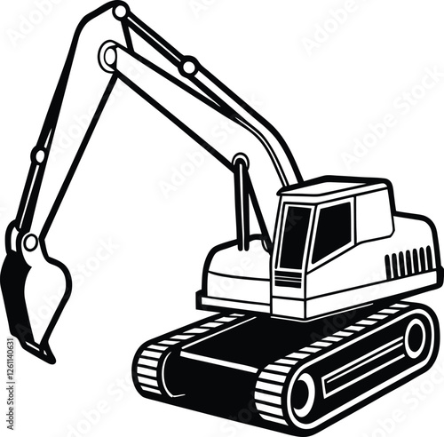 Excavator silhouette vector illustration. Heavy machinery for construction and mining 