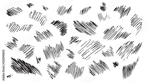 Set of drawn in crayon grunge black on white background, abstract geometric straight brush strokes and bold lines, grunge set of strokes for text, paintbrush vector collection for design