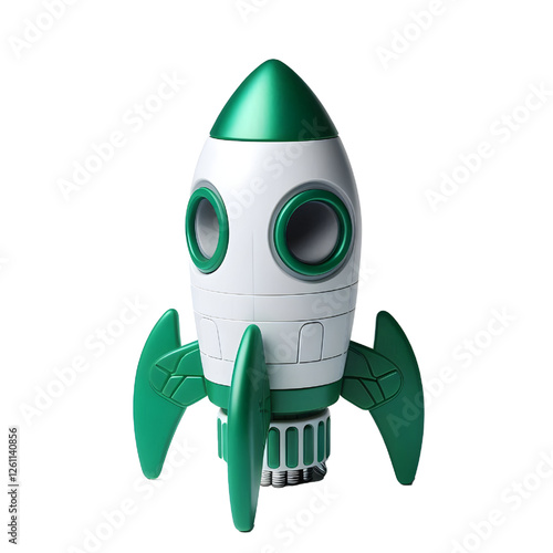 a green and white toy rocket isolated on white background