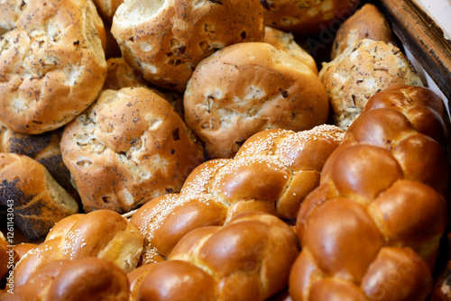 Paris, France. Europe Local fresh baked goods at Parisian boulangerie.Challah bread