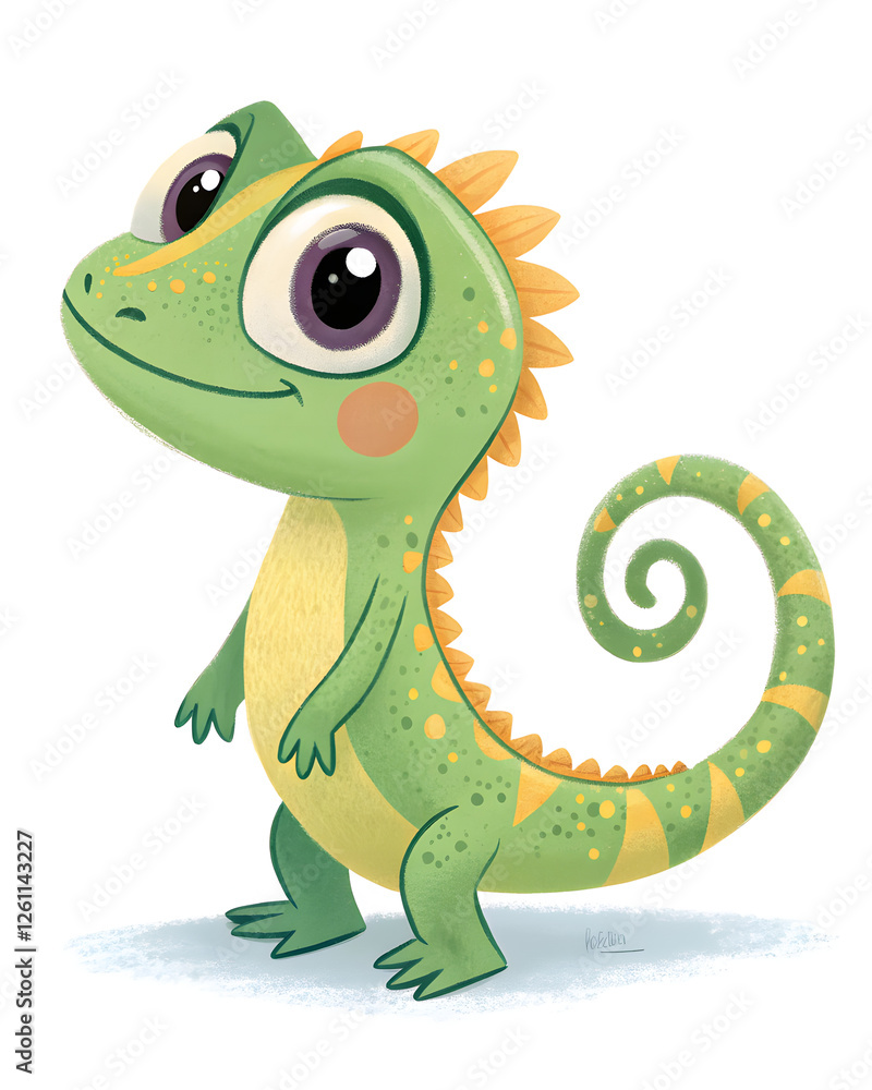 Fototapeta premium cute cartoon lizard on the white background