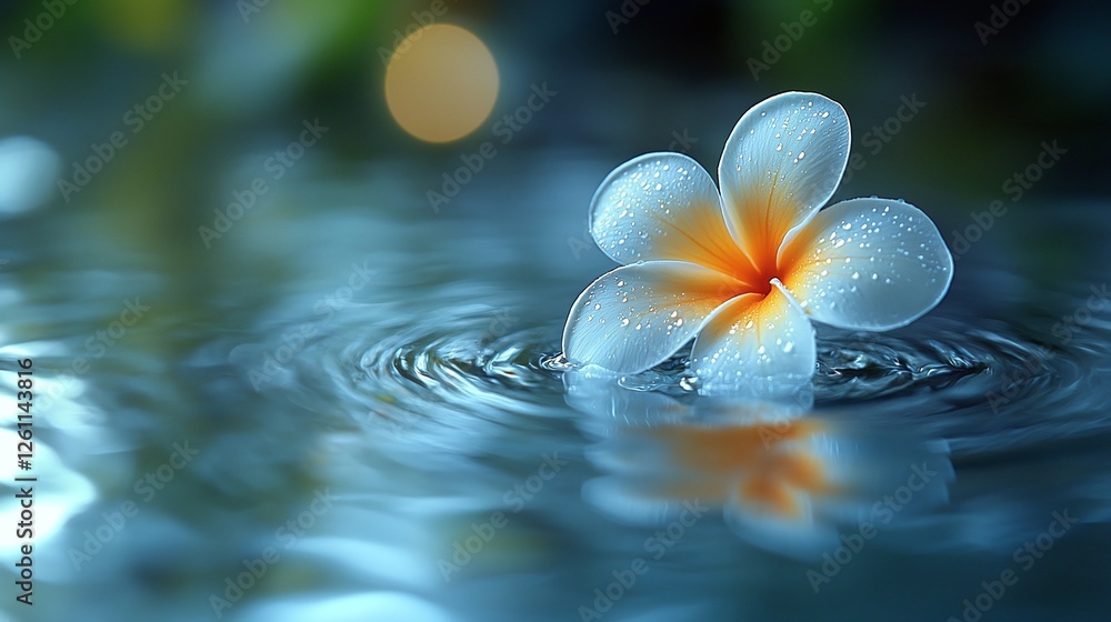 A white flower floats on the surface of the water A white flower floats on the surface of the water