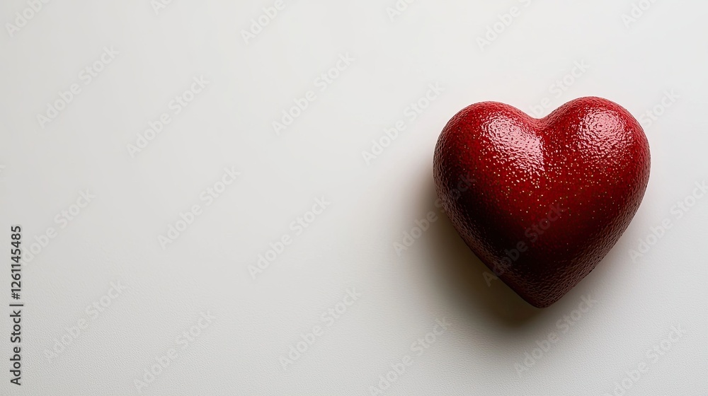 Fototapeta premium Red heart shape decor on a smooth surface casts soft shadows creating an inviting atmosphere for celebrations or romantic events