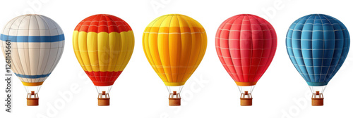 A set of hot air balloon vector illustrations with multiple balloons on a white background.