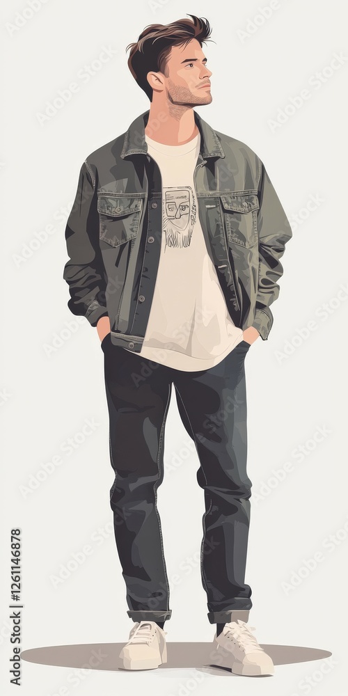 Young man dressed casually in street style standing confidently