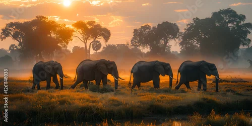 Obraz Imagen de lado de una manada de elefantes