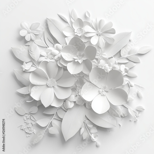Fond de fleur en papier, origami. Fond de couleur blanc, avec fleurs blanches. Motifs floral pour décoration, création graphique et conception