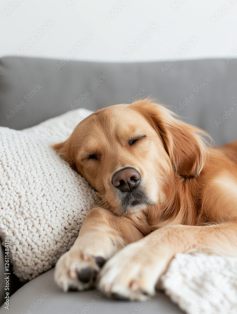 Golden Retriever Resting on a Gray Sofa
Golden Retriever Resting on a Gray Sofa