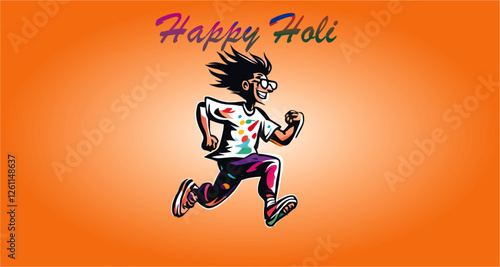 A cartoon character, appearing to be a young person with long, spiky hair, is depicted running